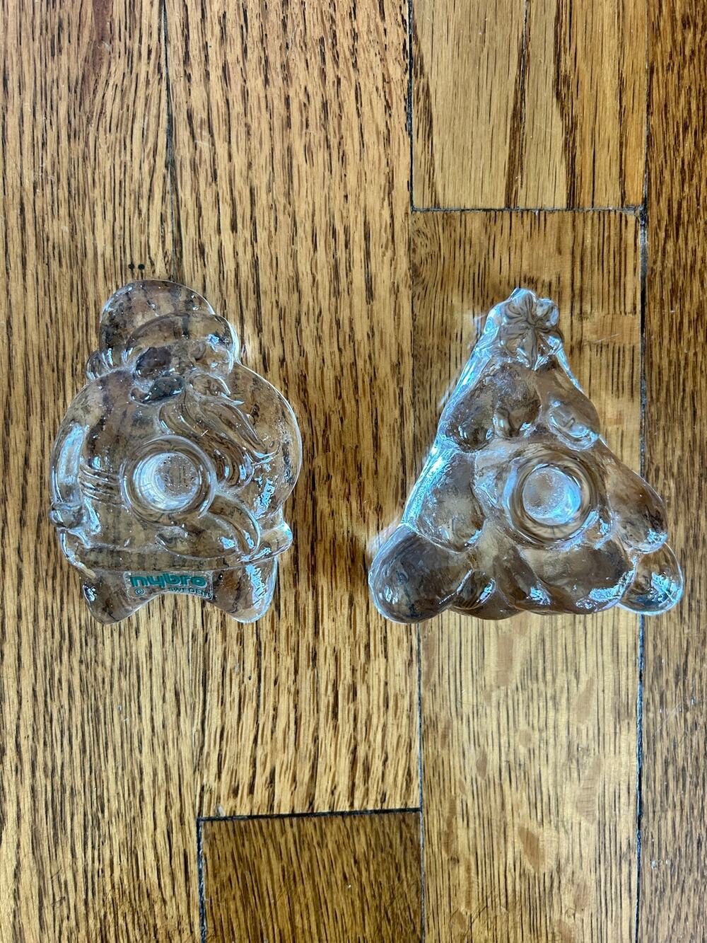 Vintage Nybro Santa & Christmas Tree Candle Holders